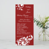 25 4x9 Hochzeitsprogramm Crimson Red Floral Filigr Programm (Stehend Vorderseite)