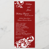 25 4x9 Hochzeitsprogramm Crimson Red Floral Filigr Programm (Vorderseite)