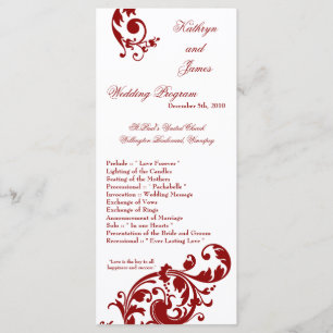 25 4x9 Hochzeitsprogramm Crimson Red Floral Filigr Programm