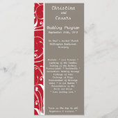 25 4x9 Hochzeitsprogramm Crimson Red Gray Bg White Programm (Vorderseite)