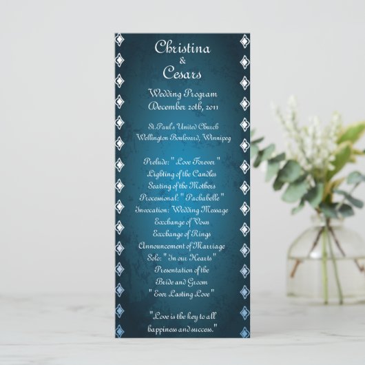 25 4x9 Hochzeitsprogramm Deep marokkanisch Blue Programm (Stehend Vorderseite)