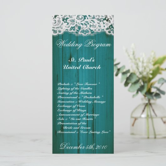 25 4x9 Hochzeitsprogramm - Distrissed Aquamarin Wo Programm (Stehend Vorderseite)