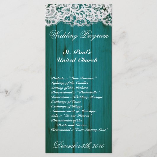 25 4x9 Hochzeitsprogramm - Distrissed Aquamarin Wo Programm (Vorderseite)