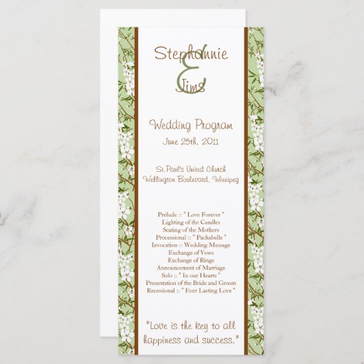 25 4x9 Hochzeitsprogramm Dogwood-Blume Programm (Vorne/Hinten)