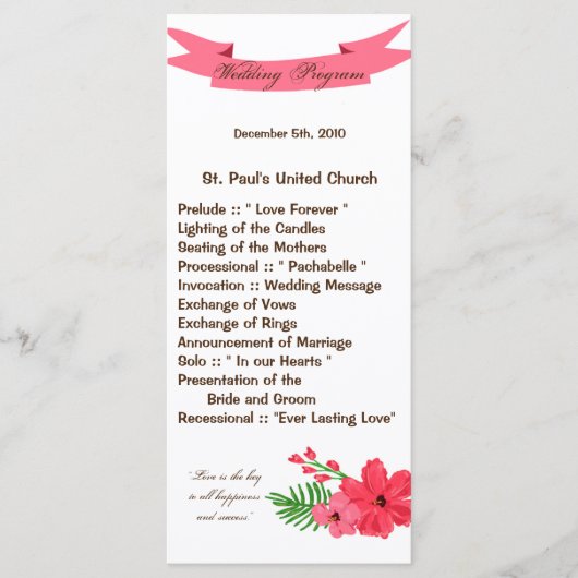 25 4x9 Hochzeitsprogramm Frühjahr Hibiskus Blume H Programm (Vorderseite)