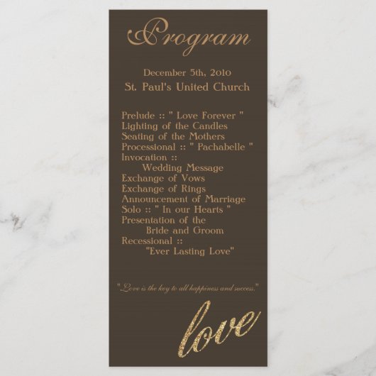 25 4x9 Hochzeitsprogramm Gold Foil Glitzer Liebe Programm (Vorderseite)