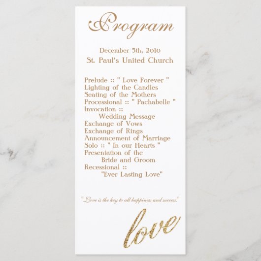 25 4x9 Hochzeitsprogramm Gold Foil Glitzer Liebe Programm (Vorderseite)