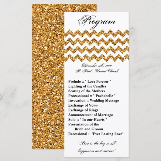 25 4x9 Hochzeitsprogramm Gold Glitzer Zickzack Zig Programm (Vorne/Hinten)