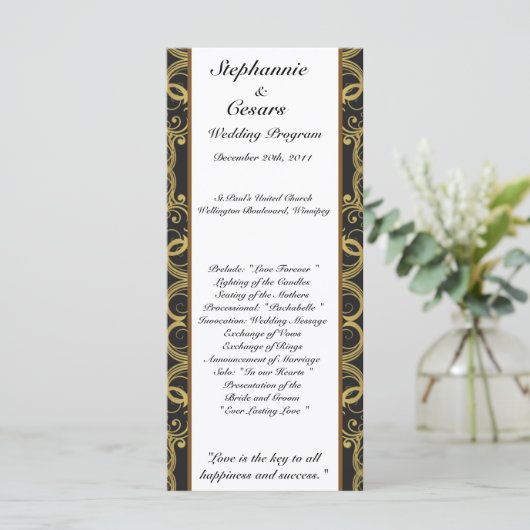 25 4x9 Hochzeitsprogramm Gold und Black Damask Programm (Stehend Vorderseite)