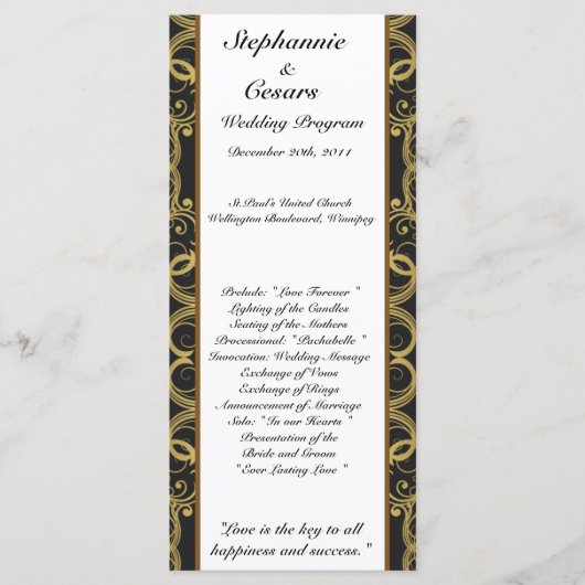 25 4x9 Hochzeitsprogramm Gold und Black Damask Programm (Vorderseite)