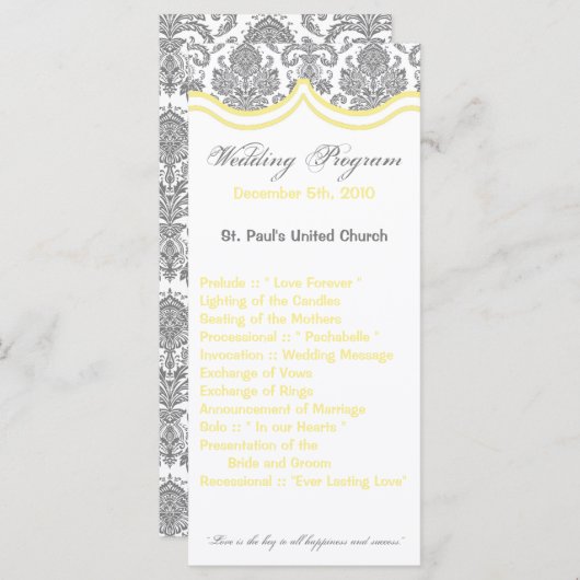 25 4x9 Hochzeitsprogramm Grau-Gelbe Damaskalspitze Programm (Vorne/Hinten)