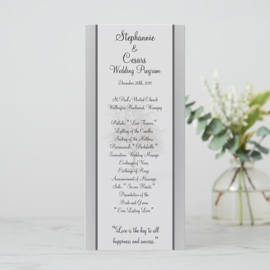 25 4x9 Hochzeitsprogramm Grau Winter Trees Snow Ba Programm (Stehend Vorderseite)