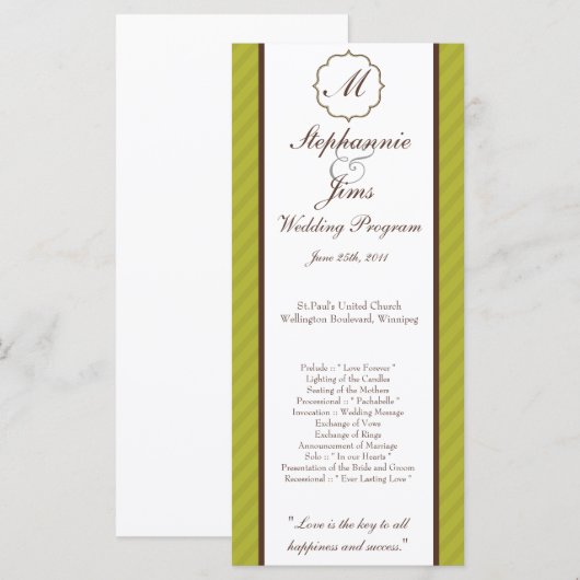 25 4x9 Hochzeitsprogramm Grün und braun Damast Programm (Vorne/Hinten)