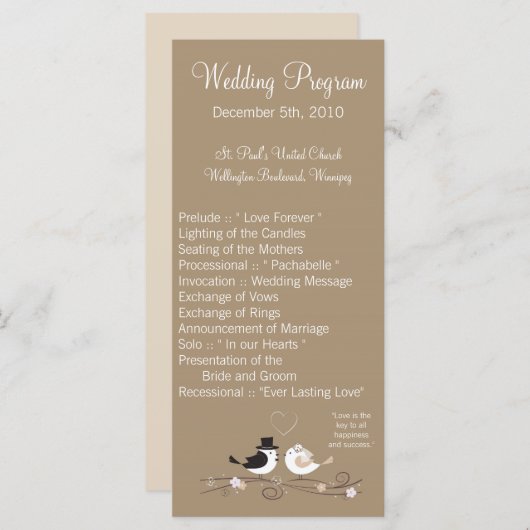 25 4x9 Hochzeitsprogramm Hochzeit Birds Bride Groo Programm (Vorne/Hinten)