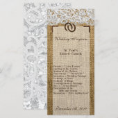 25 4x9 Hochzeitsprogramm Hufeisen auf Jute-Spitze Programm (Vorne/Hinten)