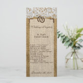 25 4x9 Hochzeitsprogramm Hufeisen auf Jute-Spitze Programm (Stehend Vorderseite)