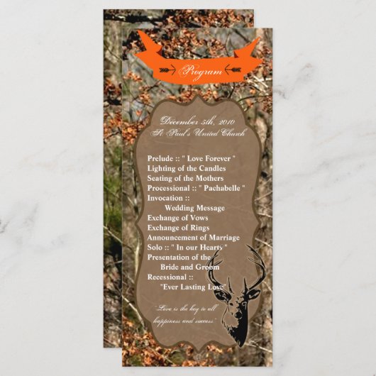 25 4x9 Hochzeitsprogramm Jagd auf Hirschbuck Kopf  Programm (Vorne/Hinten)