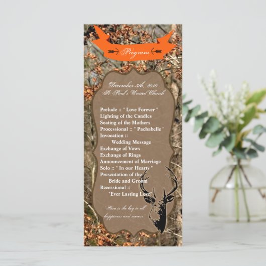 25 4x9 Hochzeitsprogramm Jagd auf Hirschbuck Kopf  Programm (Stehend Vorderseite)