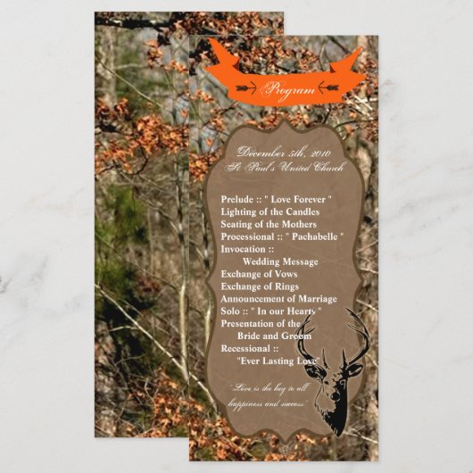 25 4x9 Hochzeitsprogramm Jagdhirsch Bock Kopf Tarn Programm (Vorne/Hinten)