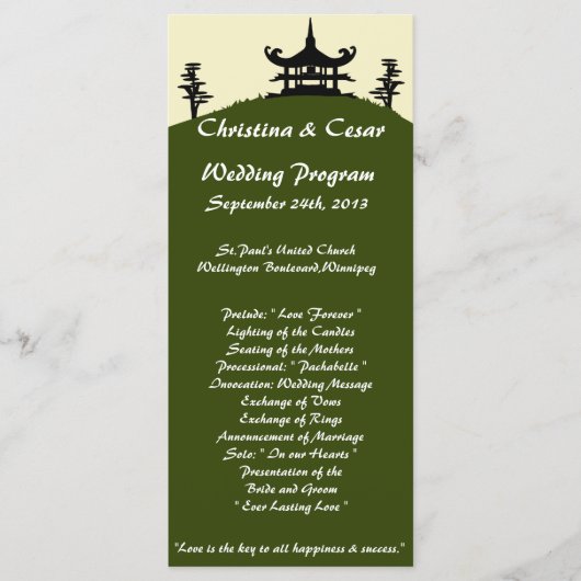 25 4x9 Hochzeitsprogramm Japanisch Green Hill Top Programm (Vorderseite)