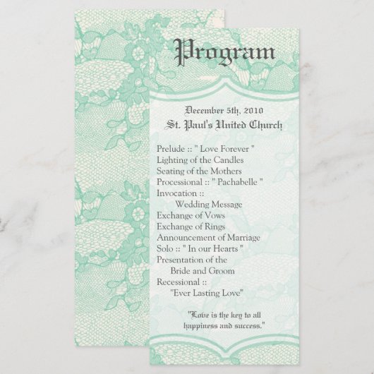 25 4x9 Hochzeitsprogramm Landesminze Spitzendrucke Programm (Vorne/Hinten)