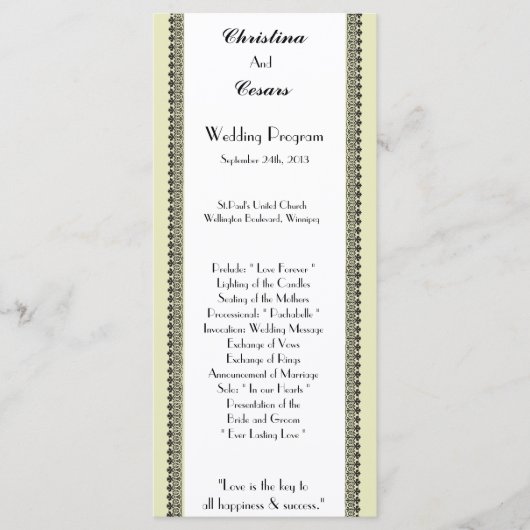 25 4x9 Hochzeitsprogramm Leichtes Grün/Graues form Programm (Vorderseite)