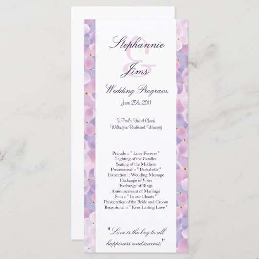 25 4x9 Hochzeitsprogramm Lila Hydrangea Programm (Vorne/Hinten)