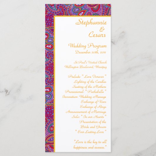 25 4x9 Hochzeitsprogramm Lila Palace Indien Programm (Vorderseite)