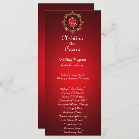 25 4x9 Hochzeitsprogramm Lord Ganesha/Hindu Red Sp Programm (Vorne/Hinten)