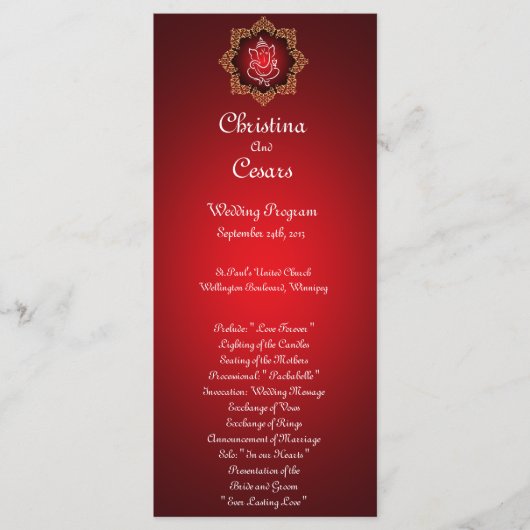25 4x9 Hochzeitsprogramm Lord Ganesha/Hindu Red Sp Programm (Vorderseite)