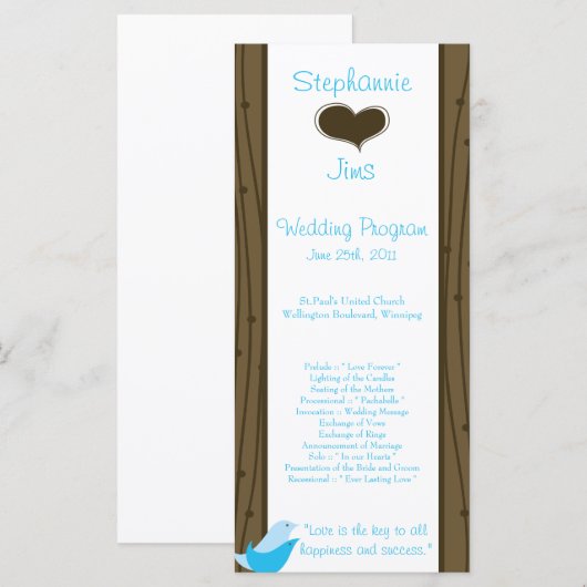 25 4x9 Hochzeitsprogramm Love Birds Programm (Vorne/Hinten)