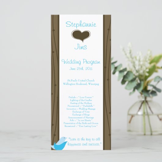 25 4x9 Hochzeitsprogramm Love Birds Programm (Stehend Vorderseite)