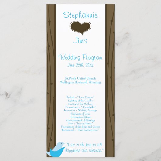 25 4x9 Hochzeitsprogramm Love Birds Programm (Vorderseite)