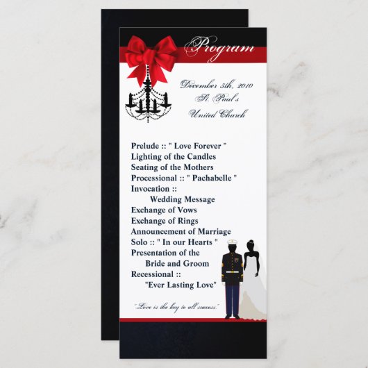 25 4x9 Hochzeitsprogramm Marine Uniform Groom Brid Programm (Vorne/Hinten)