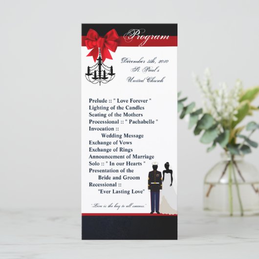 25 4x9 Hochzeitsprogramm Marine Uniform Groom Brid Programm (Stehend Vorderseite)