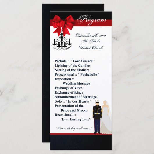 25 4x9 Hochzeitsprogramm Marine Uniform Groom Brid Programm (Vorne/Hinten)