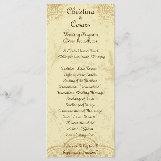 25 4x9 Hochzeitsprogramm Marokkanisches Party Programm (Vorderseite)