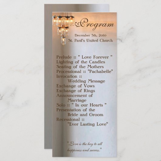 25 4x9 Hochzeitsprogramm Mason Jar Chandelier Cand Programm (Vorne/Hinten)