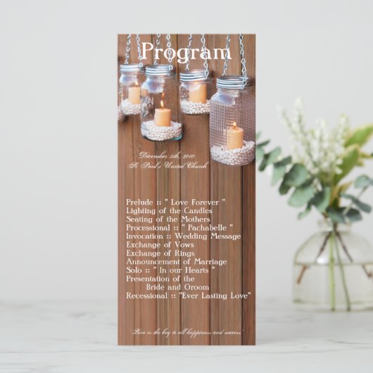 25 4x9 Hochzeitsprogramm Mason Jar Kerzenlicht Programm (Stehend Vorderseite)