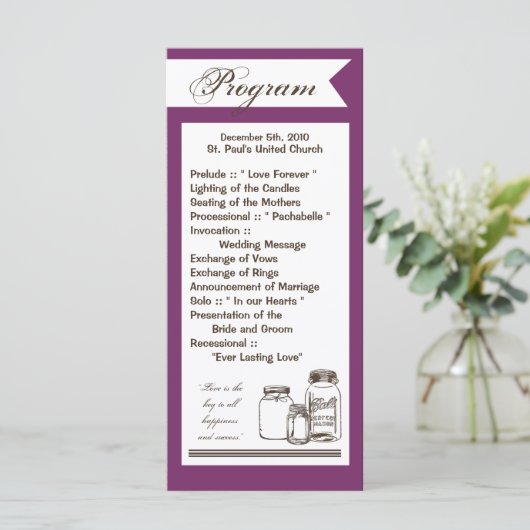 25 4x9 Hochzeitsprogramm Mason Jar Land Rustikal Programm (Stehend Vorderseite)