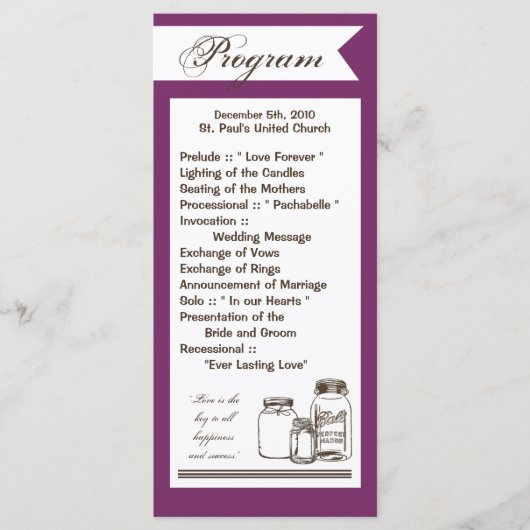 25 4x9 Hochzeitsprogramm Mason Jar Land Rustikal Programm (Vorderseite)