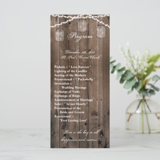 25 4x9 Hochzeitsprogramm Mason Jar String Lights B Programm (Stehend Vorderseite)