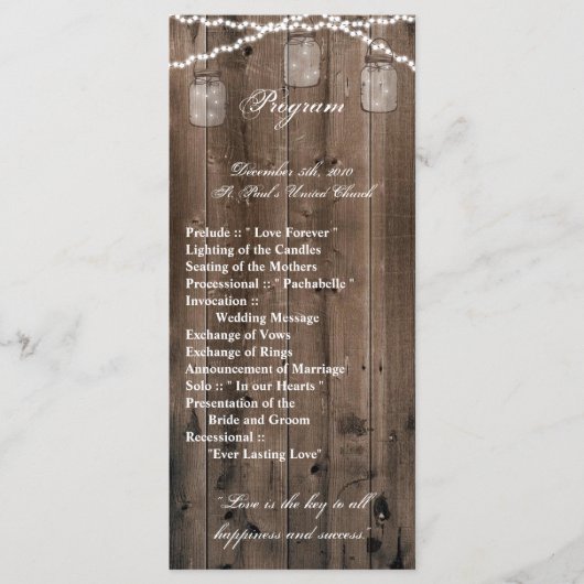 25 4x9 Hochzeitsprogramm Mason Jar String Lights B Programm (Vorderseite)