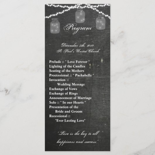 25 4x9 Hochzeitsprogramm Mason Jar String Lights C Programm (Vorderseite)