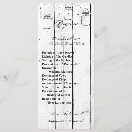 25 4x9 Hochzeitsprogramm Mason Jar String Lights Programm (Vorderseite)