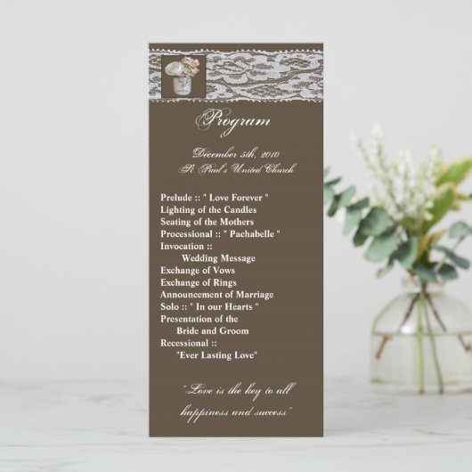 25 4x9 Hochzeitsprogramm Mason Jars mit Rose Programm (Stehend Vorderseite)