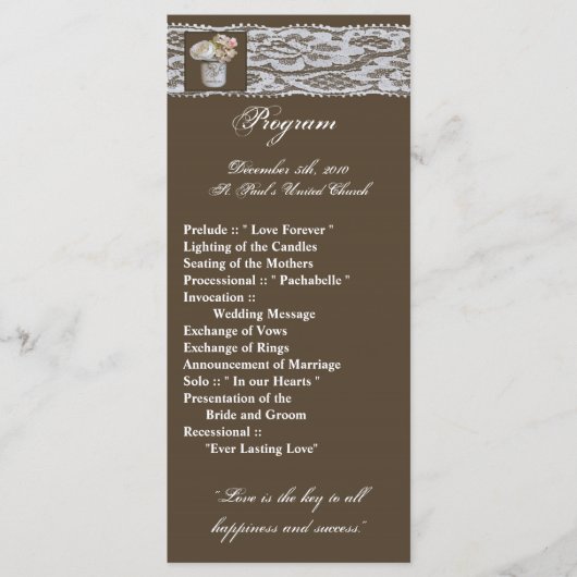 25 4x9 Hochzeitsprogramm Mason Jars mit Rose Programm (Vorderseite)