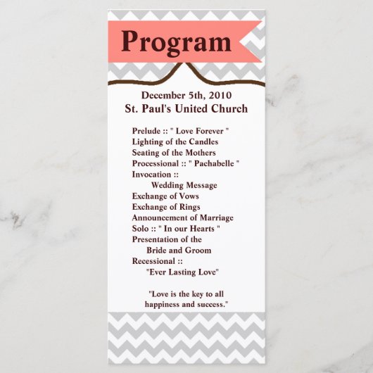 25 4x9 Hochzeitsprogramm Moderne Chevron Streifen Programm (Vorderseite)