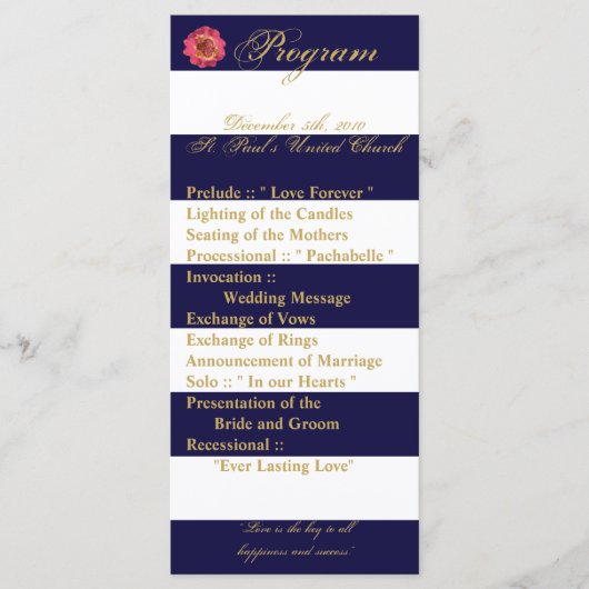 25 4x9 Hochzeitsprogramm Modernes Stripe Navy Blue Programm (Vorderseite)