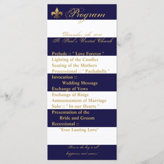 25 4x9 Hochzeitsprogramm Modernes Stripe Navy Weiß Programm (Vorderseite)